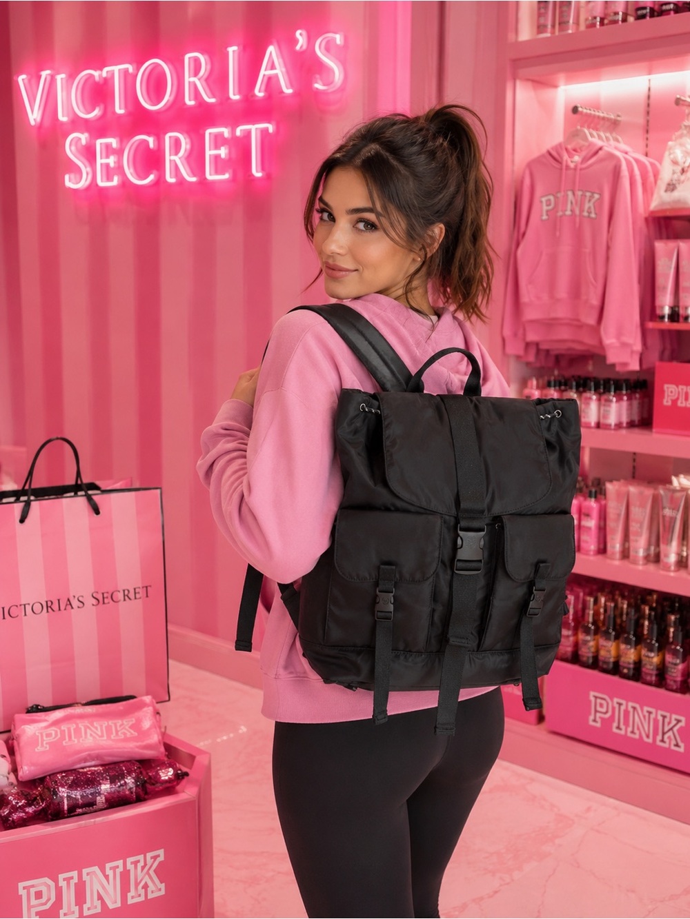 NWT victoria’s Secret pink nylon cargo backpack